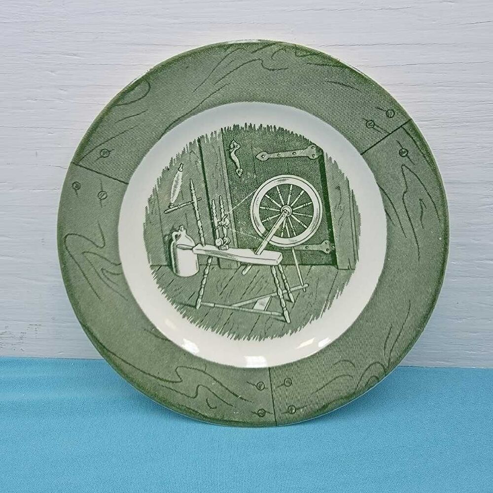Royal Homestead Colonial Green Spinning Wheel Plate 6.5"